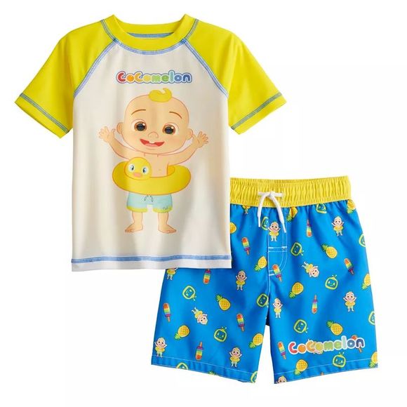 Cocomelon "JJ" Boys‎ 2 Pc Rash Guard Set 4T-Short Sleeve Top-Swim Shorts - Picture 2 of 14